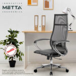 Кресло офисное МЕТТА "К-7" хром, прочная сетка, сиденье и спинка регулируемые, черное — изображение 19