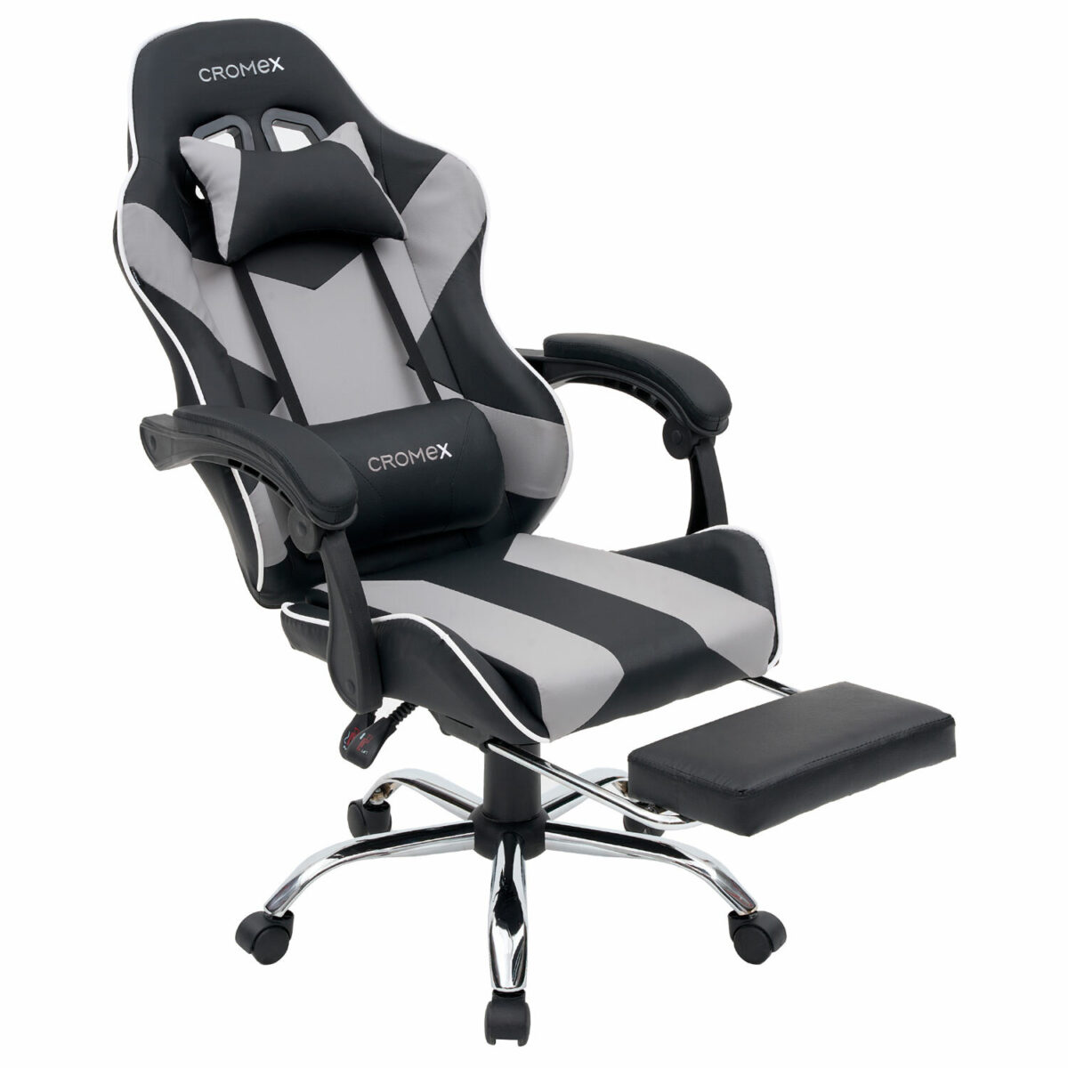 Кресло компьютерное CROMEX (КРОМЕКС) "Wave GM-145", вибромассаж, подножка, подушки, экокожа, черное/серое, 532956 — изображение 8