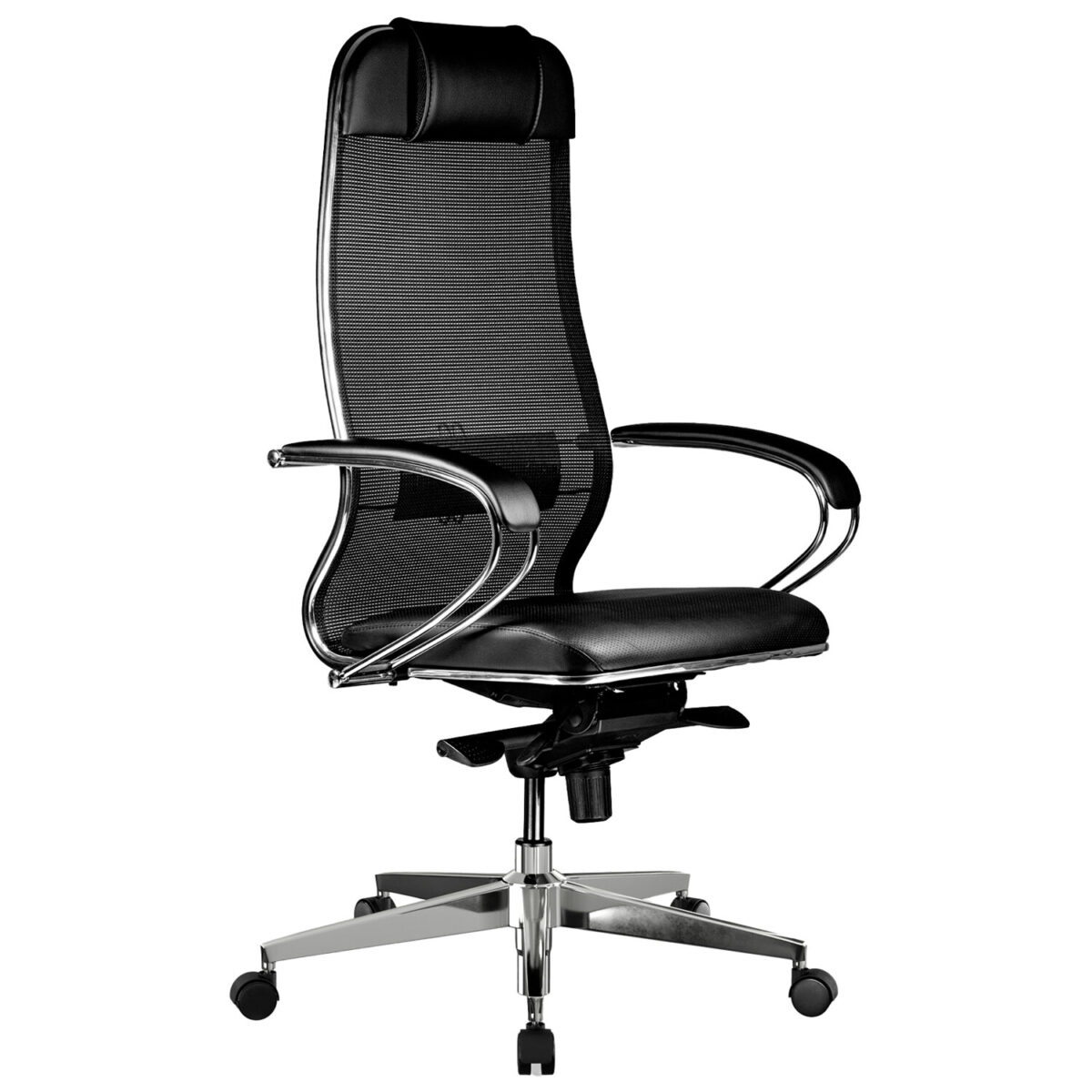 Кресло офисное МЕТТА "ErgoLife" Comfort, хром, сиденье мягкое, ткань-сетка/экокожа, черное — изображение 3