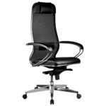 Кресло офисное МЕТТА "ErgoLife" Comfort, хром, сиденье мягкое, ткань-сетка/экокожа, черное — изображение 3