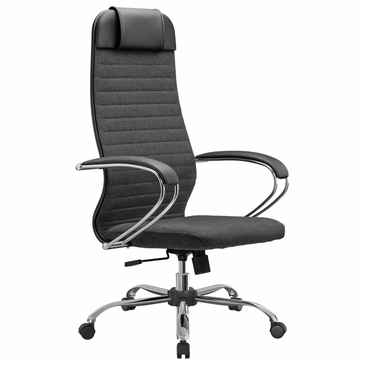 Кресло офисное МЕТТА "К-27" хром, ткань, сиденье и спинка мягкие, серое — изображение 2