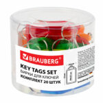 Бирки для ключей КОМПЛЕКТ 20 ШТ., длина 55 мм, инфо-окно 39х22 мм, АССОРТИ, BRAUBERG, 237495 — изображение 2