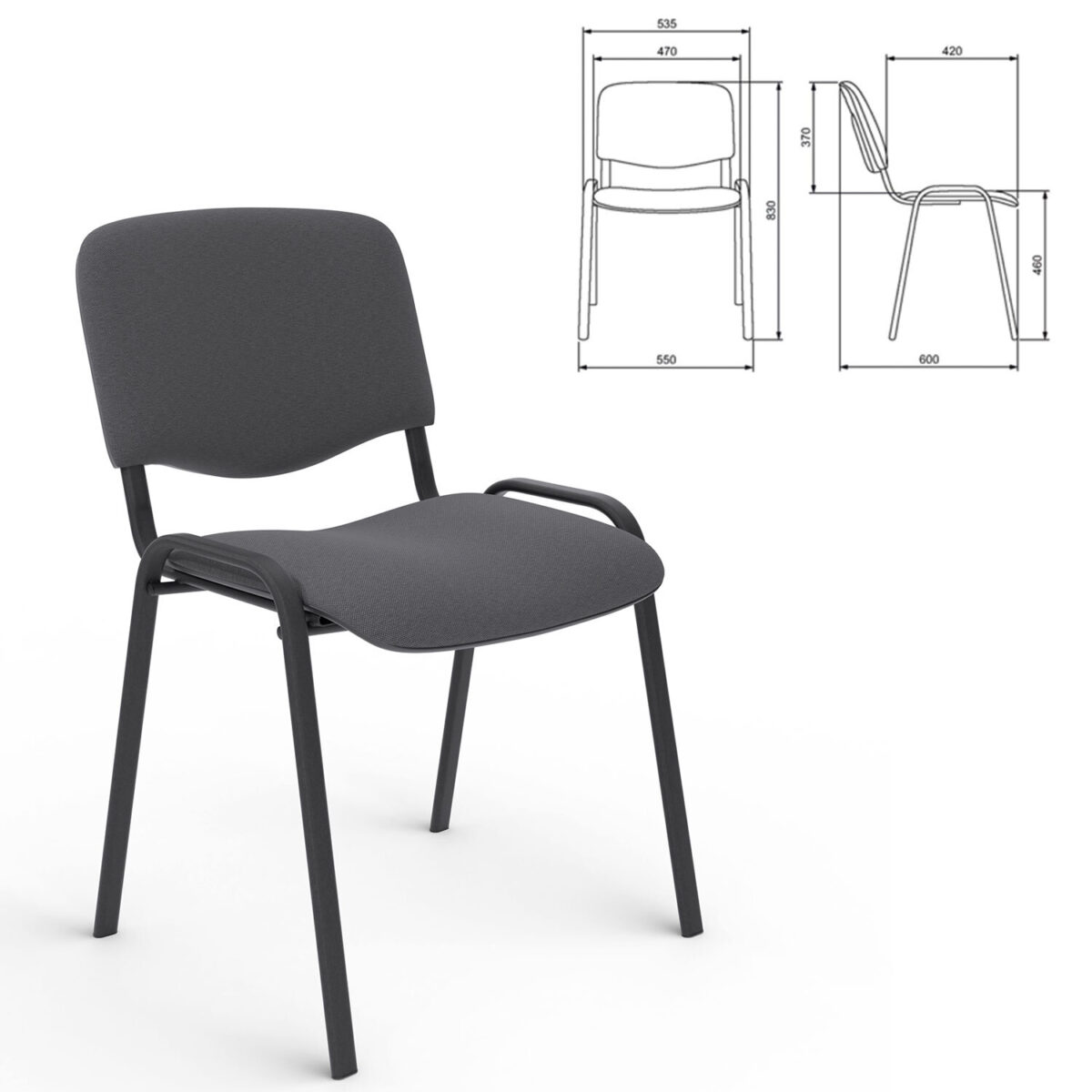 Стул для персонала и посетителей "ИЗО", черный каркас, серая ткань, В-3/С-71 меланж — изображение 2