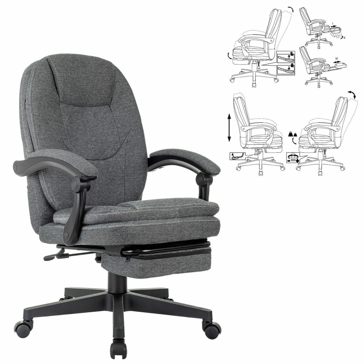 Кресло офисное CH-868MSG-BF, синхромеханизм, вибромодуль, подставка для ног, ткань, серое, 1998751 — изображение 3