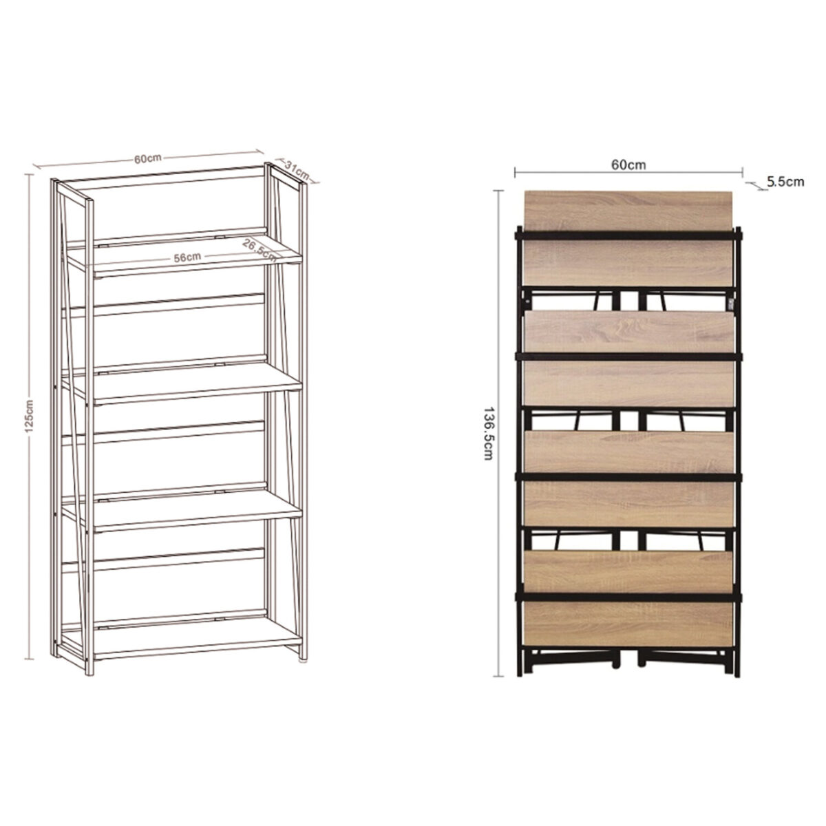 Стеллаж на металлокаркасе BRABIX "LOFT SH-001", 600х300х1250 мм, складной, цвет дуб антик, 641229 — изображение 6
