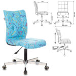 Кресло CH-330M, без подлокотников, пятилучие серебристое, ткань, голубое с рисунком, 1624532 — изображение 6