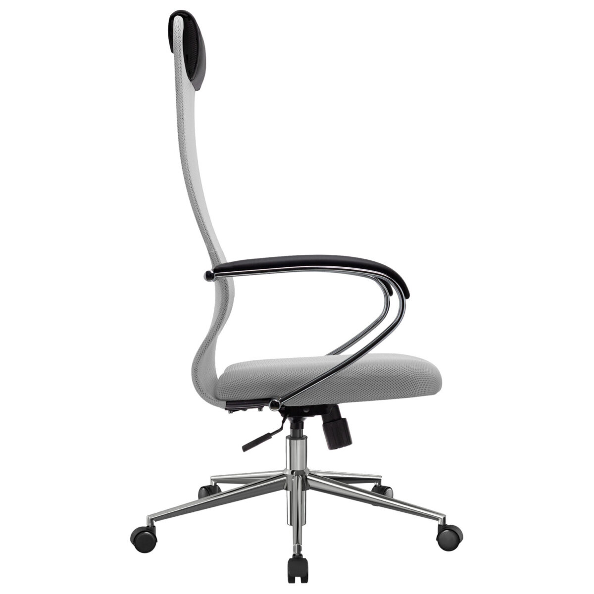 Кресло офисное МЕТТА "SU-B-8" хром, ткань-сетка, сиденье мягкое, светло-серое — изображение 4