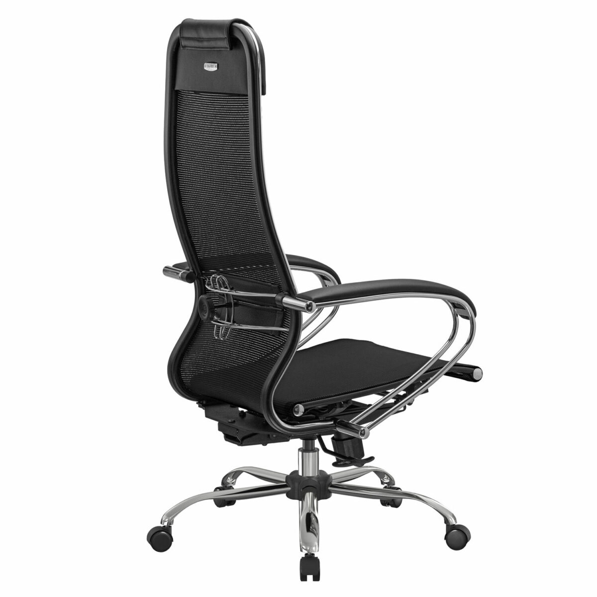 Кресло офисное МЕТТА "К-12", хром, ткань-сетка, сиденье и спинка регулируемые, черное — изображение 8