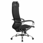 Кресло офисное МЕТТА "К-12", хром, ткань-сетка, сиденье и спинка регулируемые, черное — изображение 8