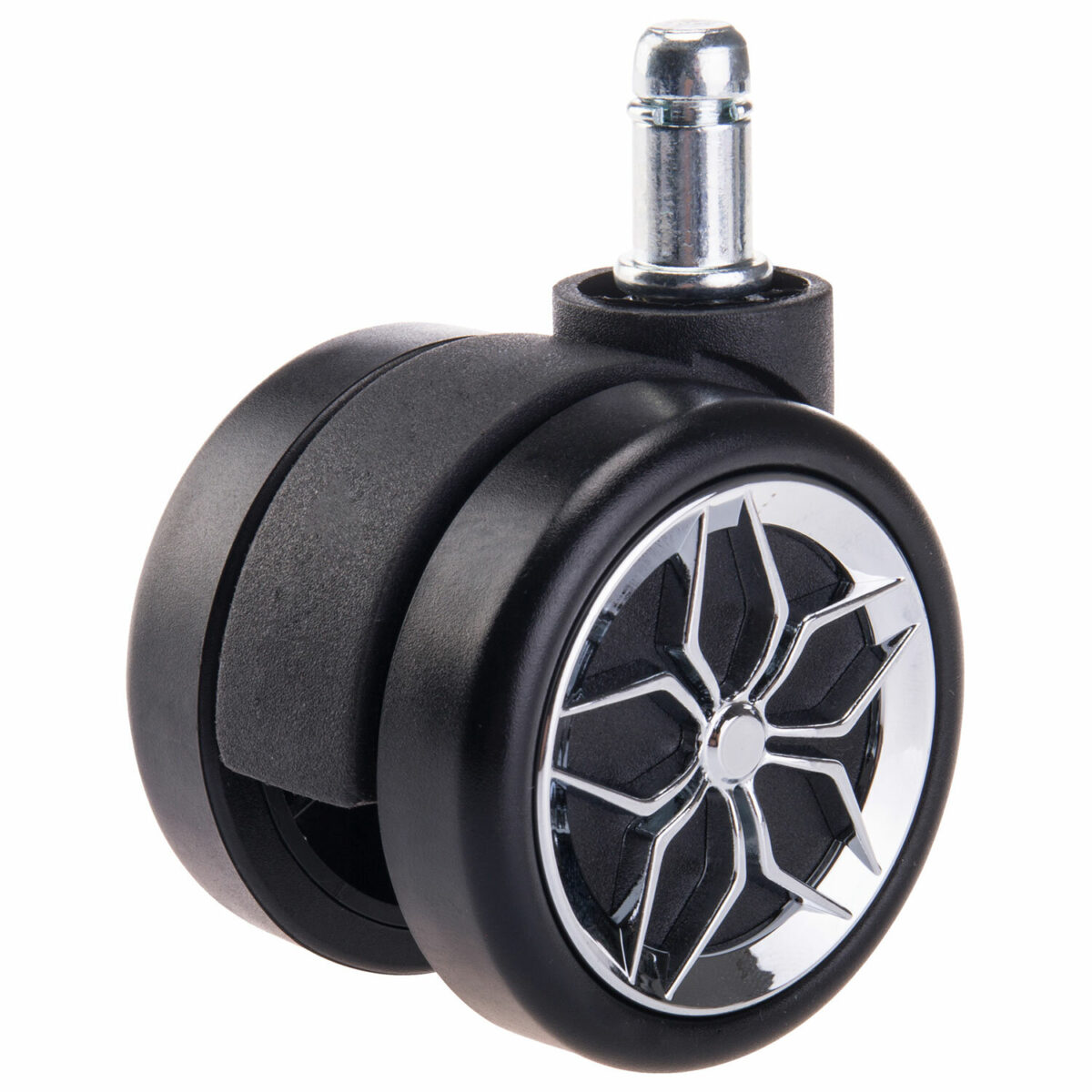 Колеса (ролики) BRABIX для кресла, прорезиненные, ХРОМ, d 60 мм, КОМПЛЕКТ 5 шт., шток d 11 мм, черные, короб, 533088 — изображение 3