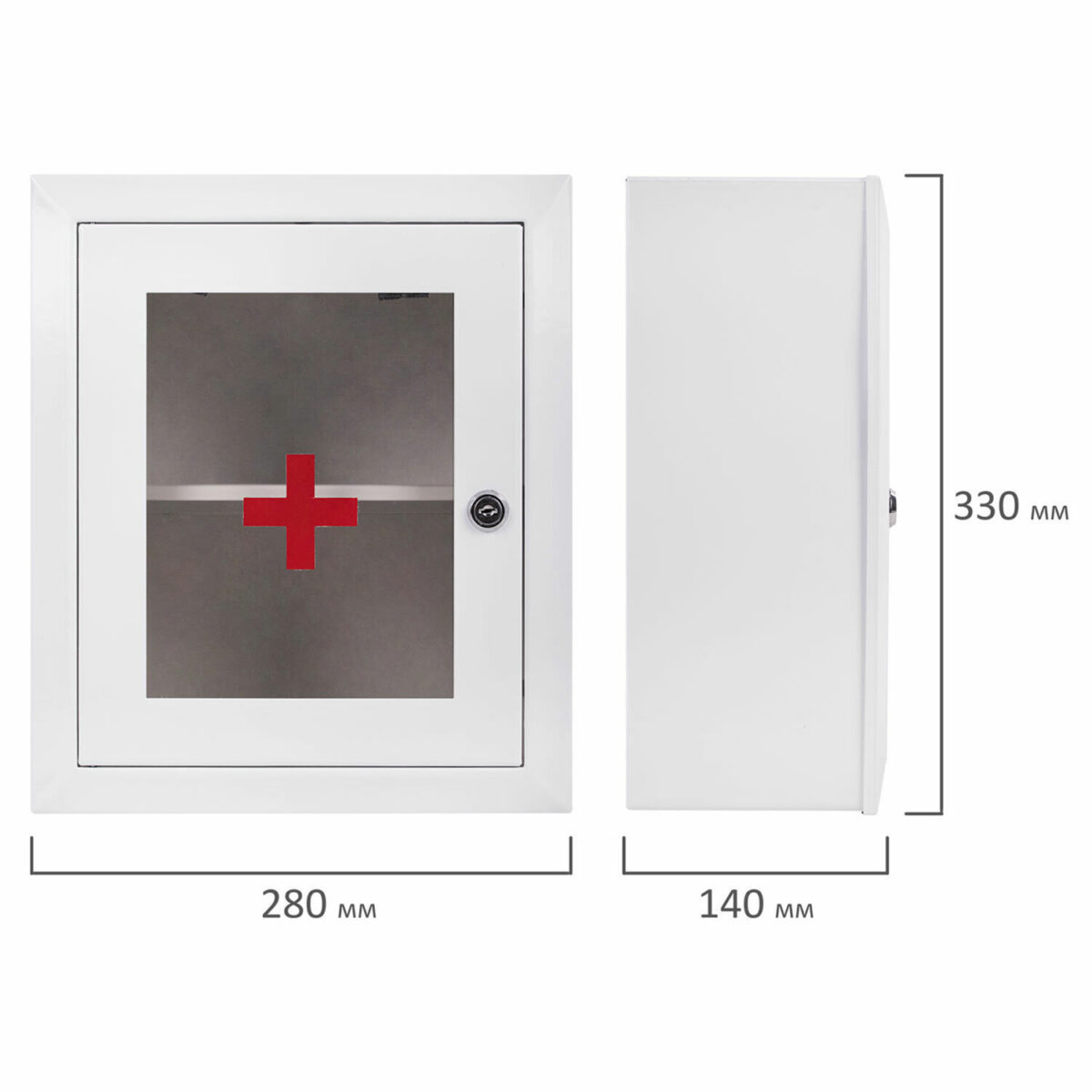 Шкафчик-аптечка металлический, навесной, 1 полка, ключевой замок, стекло, 330x280x140 мм — изображение 6