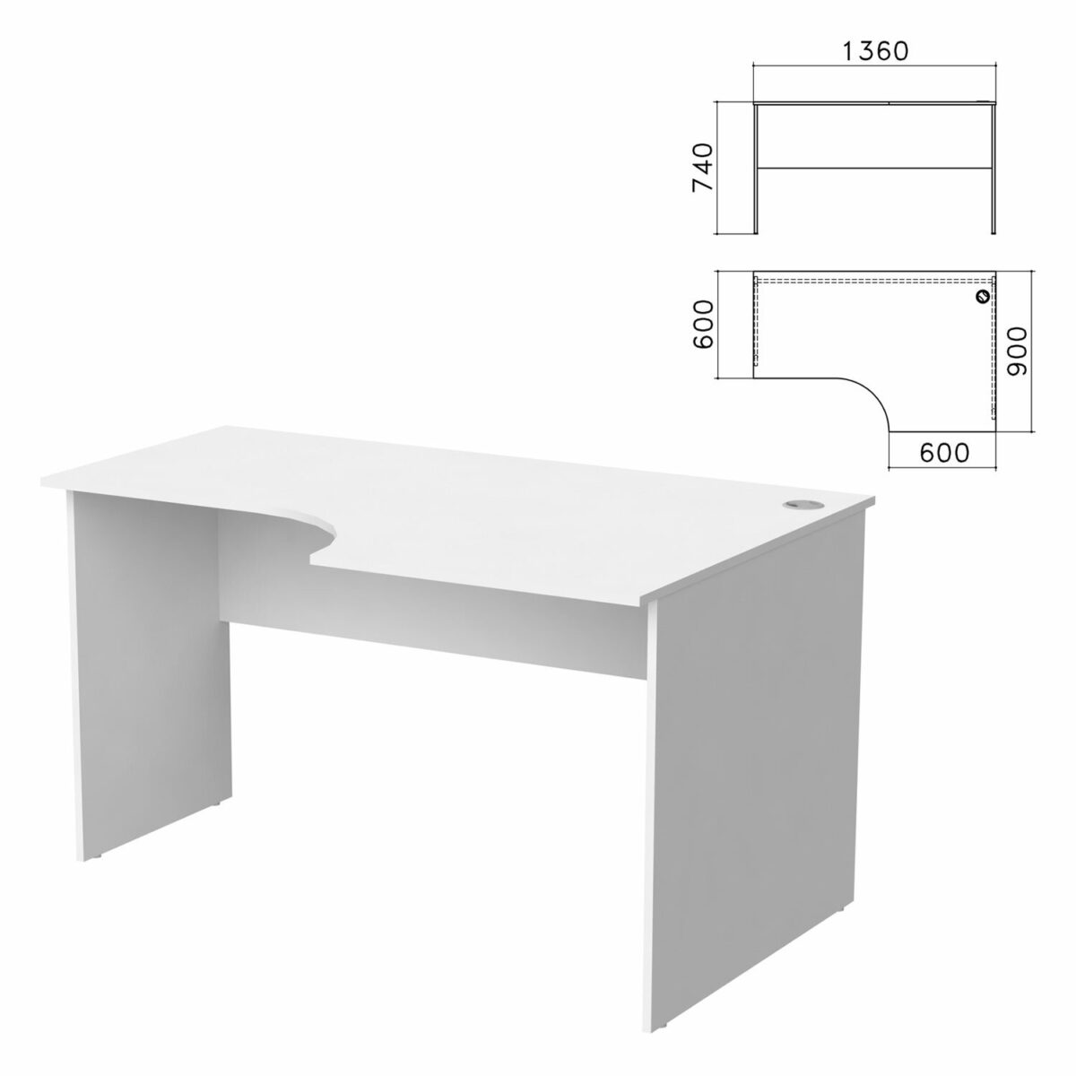 Стол письменный эргономичный "Бюджет", 1360х900х740 мм, правый, белый, 402663-290 — изображение 1