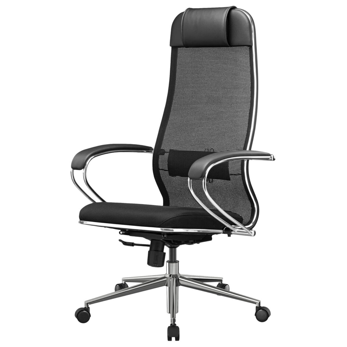 Кресло офисное МЕТТА "К-16" хром, ткань-сетка/экокожа, сиденье мягкое, черное — изображение 11