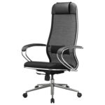 Кресло офисное МЕТТА "К-16" хром, ткань-сетка/экокожа, сиденье мягкое, черное — изображение 11